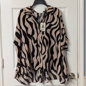 Women's Animal Print Collared Oversized Blouse - Small